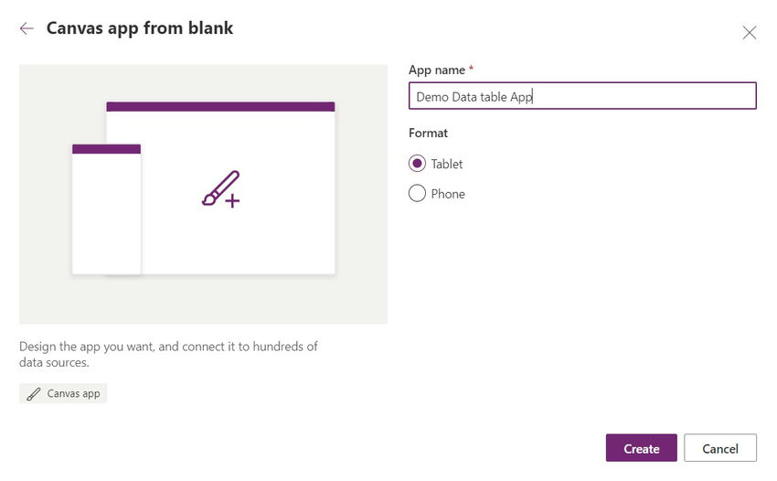 Select Blank Canvas App